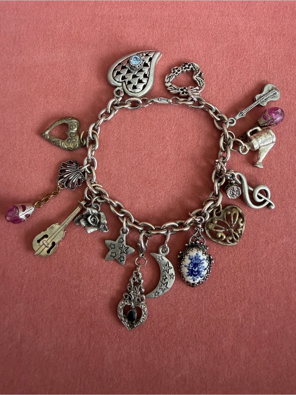 Vintage silver tone Multi Charm Bracelet